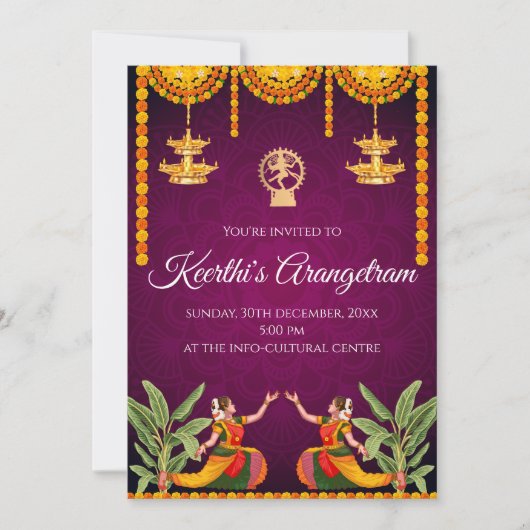 Arangetram 招待状と Bharatnatyam ショーのご案内 招待状 (正面)