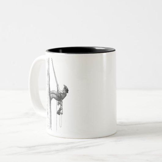 Arbアートアルボリスト樹木外科医チェーンソーギフトカード ツートーンマグカップ (正面左)