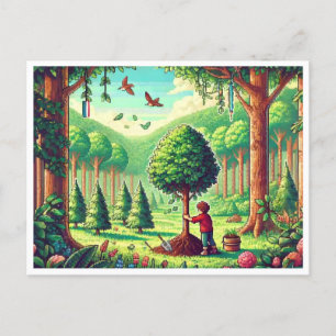 🌱 Arbor Dayピクセルアートポストカード – レトロ自然セル シーズンポストカード
