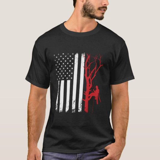 Arborist American Flag America Tree Surgeon Tシャツ (正面)
