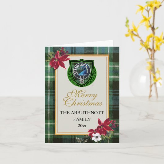 Arbuthnott Scottish Clan Tartan & Crest カード (黄色い花)