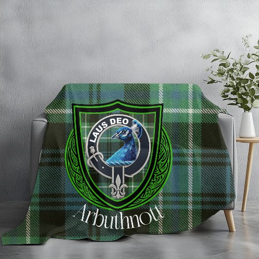 Arbuthnott Scottish Clan Tartan & Crest フリースブランケット