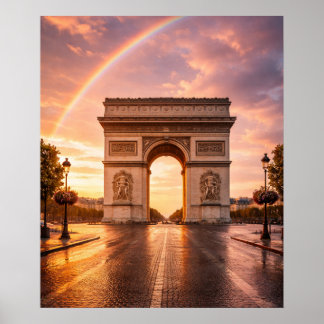Arc de Triomphe under rainbow ポスター