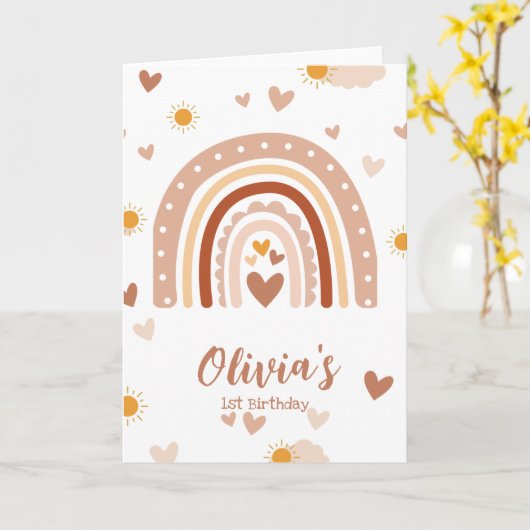 Arc en ciel Boheme - 1 an Anniversaire Fille カード (黄色い花)