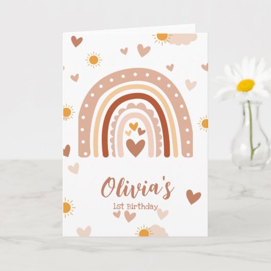 Arc en ciel Boheme - 1 an Anniversaire Fille カード (小さな植物)