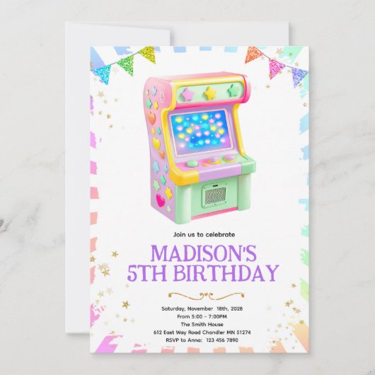 Arcade game girl party invitation 招待状 (正面)