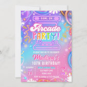 Arcade Party Game Hall Neon Glow Girl Birthday 招待状 (正面)