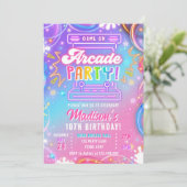 Arcade Party Game Hall Neon Glow Girl Birthday 招待状 (スタンド正面)