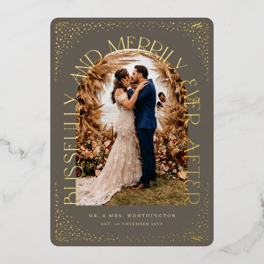 Archの写真を撮った後、幸せそうに楽し結婚く 箔シーズンカード (正面)