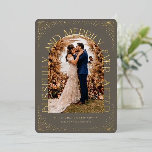 Archの写真を撮った後、幸せそうに楽し結婚く 箔シーズンカード (立ち正面)