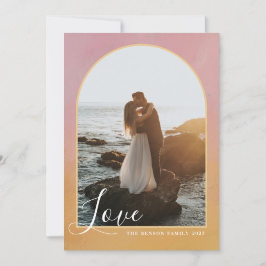 Archスクリプト愛ピンク絵を描ク金ゴールド垂直 シーズンカード (正面)