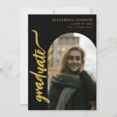 Archフォトブラックと金ゴールドスクリプトの卒業 案内状 (正面)