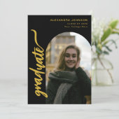 Archフォトブラックと金ゴールドスクリプトの卒業 案内状 (スタンド正面)