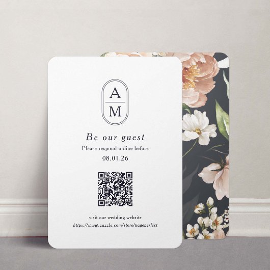 ArchモダンイニシャルQRコードRSVPカード エンクロージャーカード