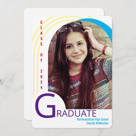 Archモダン写真カラフル卒業発表 招待状 (正面/裏面)