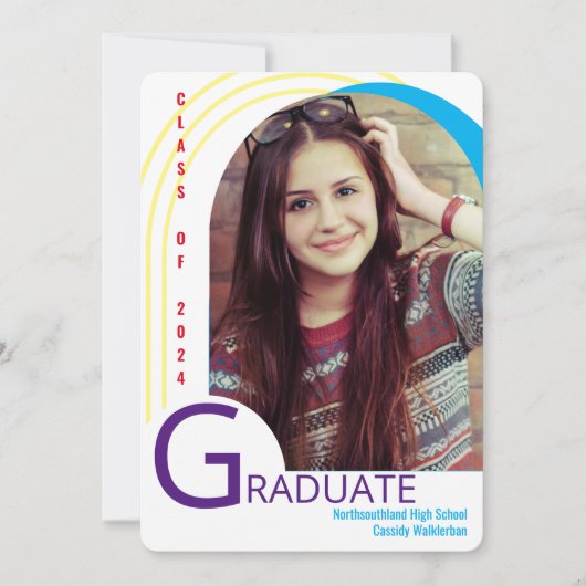 Archモダン写真カラフル卒業発表 招待状 (正面)