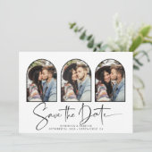 Archモダン手書き日付3写真を保存 セーブザデート (スタンド正面)