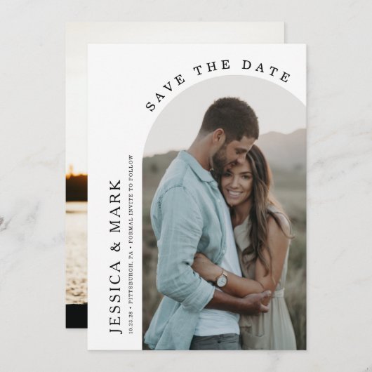 Arch写真の日付を保結婚存 招待状 (正面/裏面)