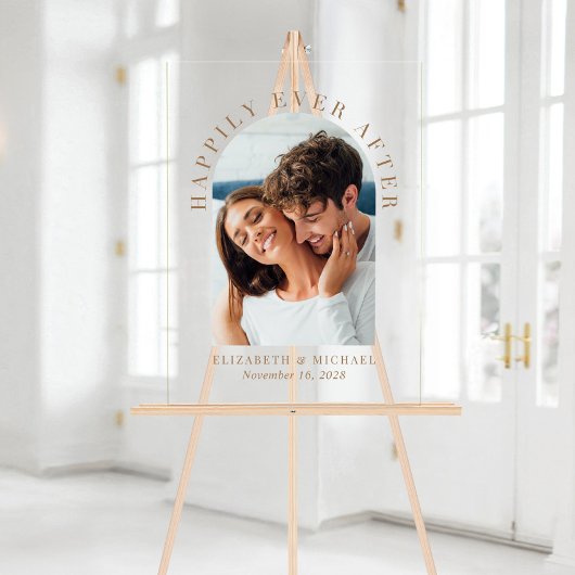 Arch写真エレガント金ゴールドの結婚歓迎 アクリルサイン