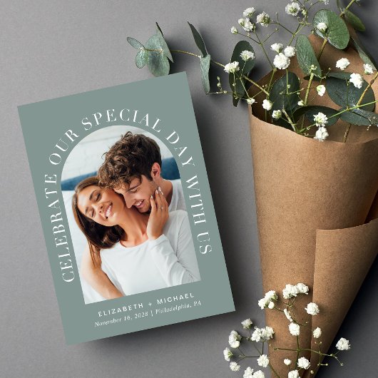 Arch写真エレガントQRコードSage All In One 結婚's 招待状