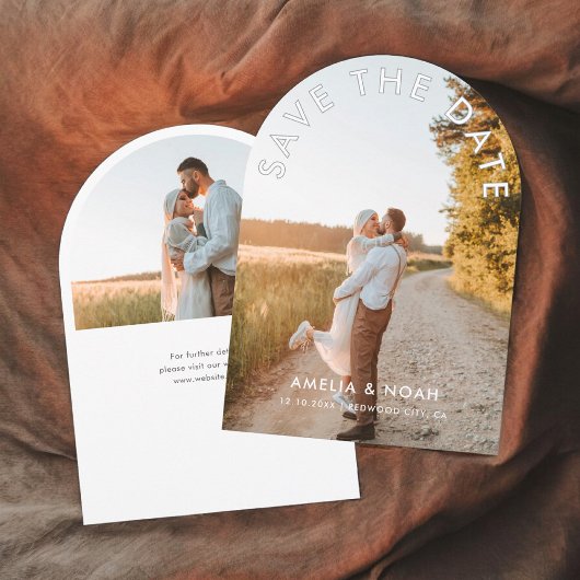 Arch写真モダン結婚式の日付の保存 招待状