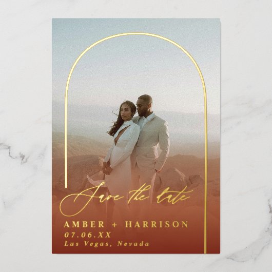 Arch エレガント Kwrithlモダン Save the Date 箔招待状 (正面)