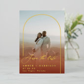 Arch エレガント Kwrithlモダン Save the Date 箔招待状 (立ち正面)