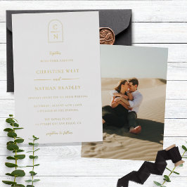 Arch エレガント Monogram Photoの結婚金ゴールド 箔招待状