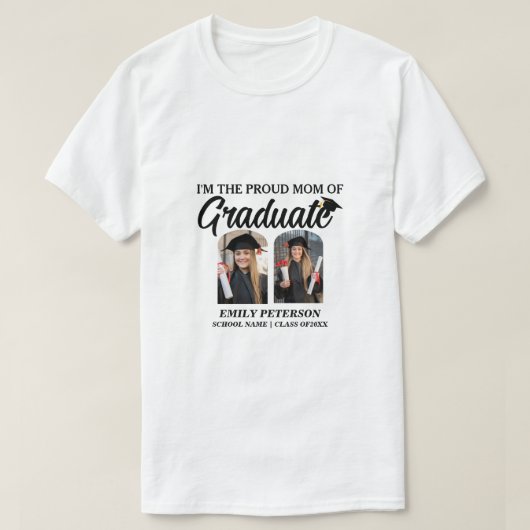 Arch モダン Mom 2誇りを持った枚の写真カスタム卒業 Tシャツ (デザイン正面)