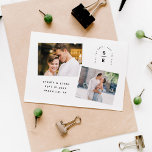 Arch モダン Monogram Photo Save the Date セーブザデート<br><div class="desc">白黒アーチモノグラモダンム写真ミニマルなデザインで日付を保存し、イニシャルや詳細を追加し、2枚の写真をアップロードする場所。カードの背面には、グリッドパターンの背景が付いている。</div>