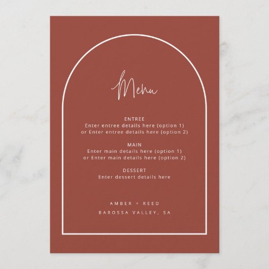 Arch モダン Script Terracotta 結婚's Menu メニュー (正面)