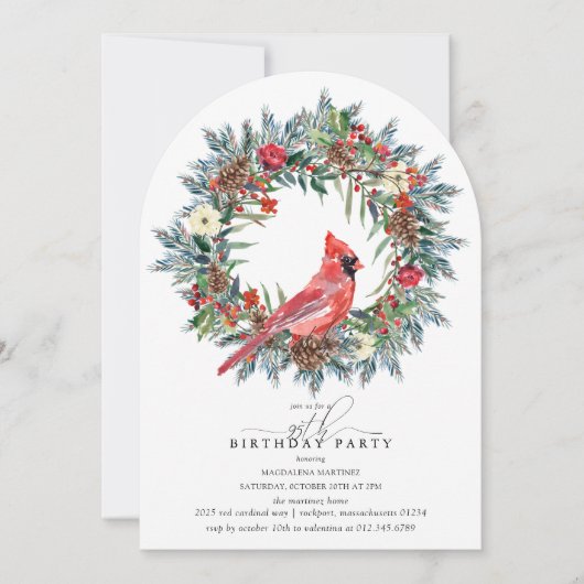 ARCH 95th Birthday Party Red Cardinal Wreath 招待状 (正面)