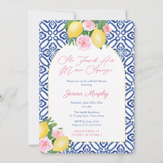Arch Amalfi Coast Lemon Main Squeeze Bridal Shower 招待状 (正面)