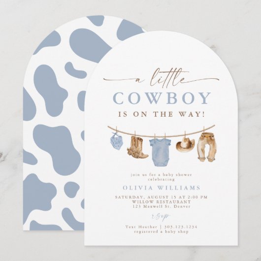 Arch Baby Clothesline Little Cowboy Baby Shower 招待状 (正面/裏面)
