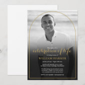 Arch Black and White Photo Lifeお祝い 招待状 (正面/裏面)