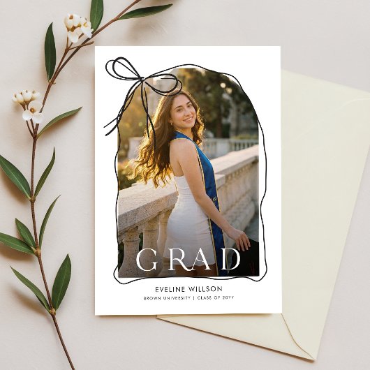 Arch Black Bow Photo Graduation Party Invitation ポストカード