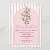 Arch Boho Cute Bunny pink bow baby shower 招待状 (正面/裏面)