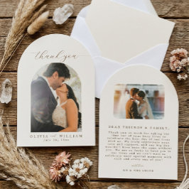 Arch Boho Minimalist Photo Wedding Thank You Card 招待状