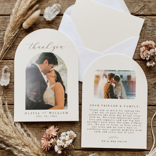 Arch Boho Minimalist Photo Wedding Thank You Card 招待状