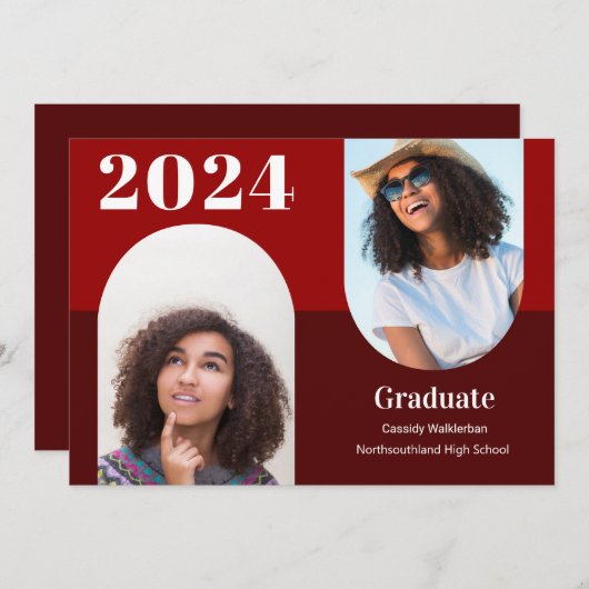 Arch Burgundy Two写真卒業のお知らせ 招待状 (正面/裏面)
