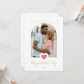 Arch Effect Pink Heart Happy Valentine's Day Photo カード (正面/裏面インサイチュ)