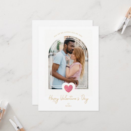 Arch Effect Pink Heart Happy Valentine's Day Photo カード (正面/裏面インサイチュ)