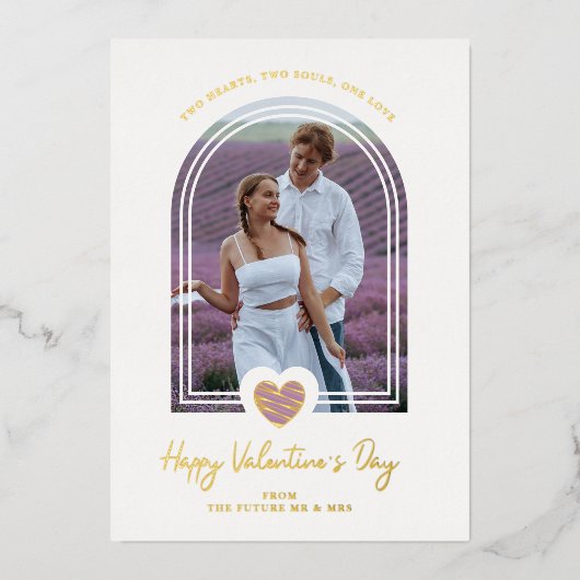 Arch Effect Purple Heart Happy Valentine's Day 箔招待状 (正面)