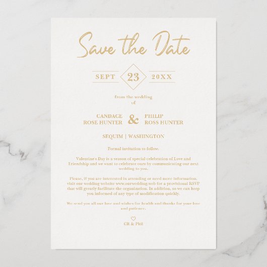 Arch Effect Purple Heart Happy Valentine's Day 箔招待状 (裏面)