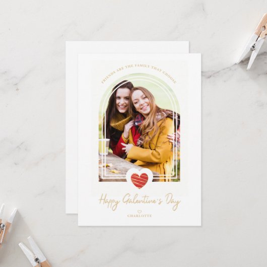 Arch Effect Red Heart Friends Happy Galentine's カード (正面/裏面インサイチュ)