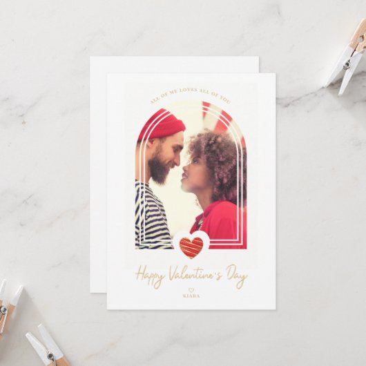 Arch Effect Red Heart Happy Valentine's Day Photo カード (正面/裏面インサイチュ)