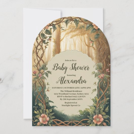 Arch Enchanted Forest  Baby Shower 招待状 (正面)