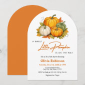 Arch Fall Autumn A Little Pumpkin Baby Shower  招待状 (正面/裏面)
