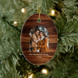 Arch Family Photo Personalized Woodgrain Christmas セラミックオーナメント