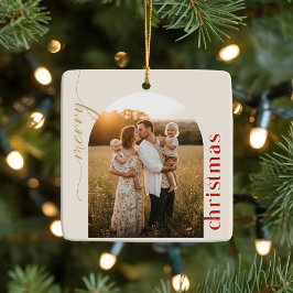 Arch Geometric Photo Family Name Christmas セラミックオーナメント